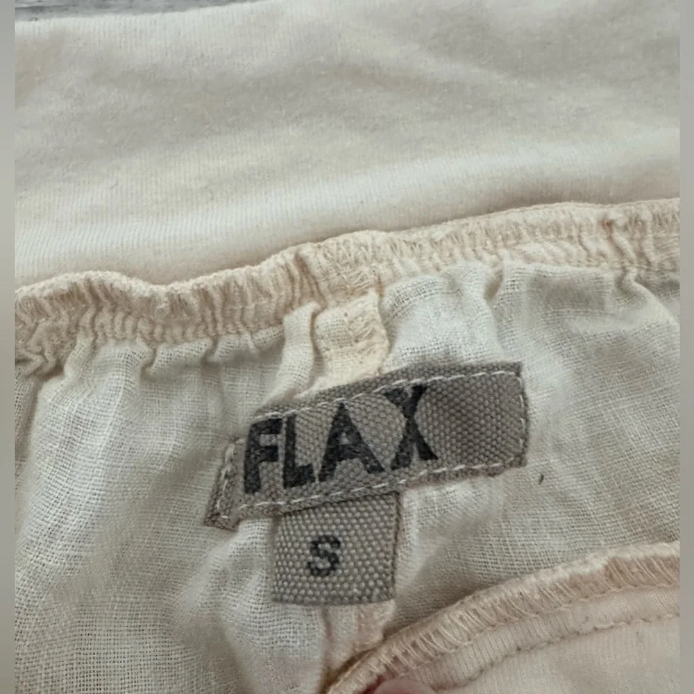 Flax Pull On Linen Pants Cropped Split Hem Drawstring Waist Lagenlook Cream Sml - Picture 9 of 10
